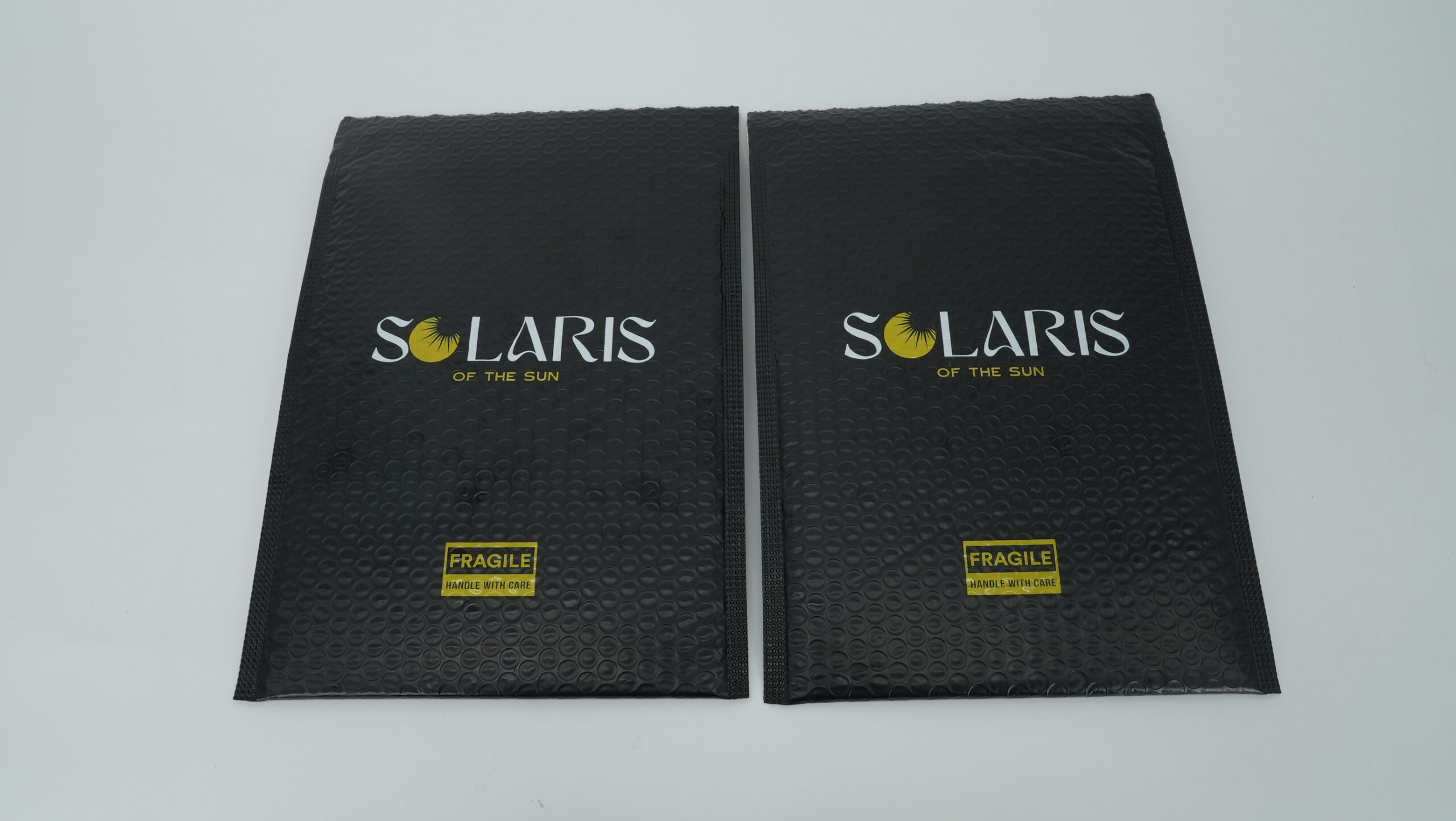 custom black bubble mailers front and back