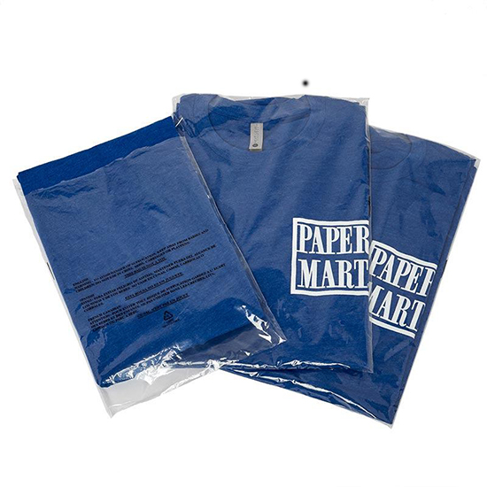 custom blue poly zipper bags on a clean white background