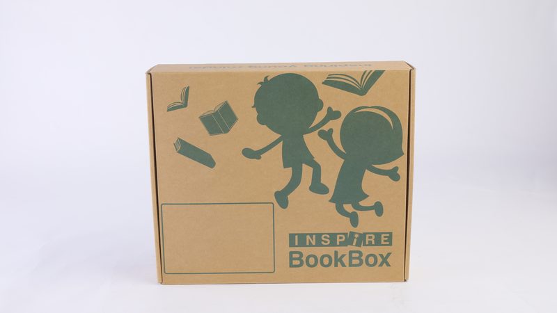 Closed kraft corrugated cardboard mailer box with green printed artwork