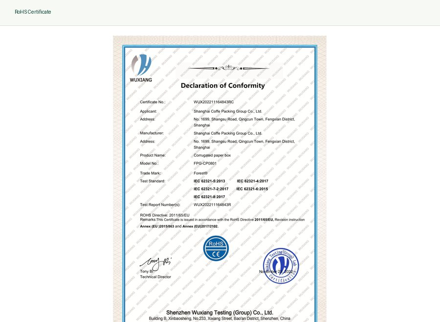 RoHS certificate support for relevant projects