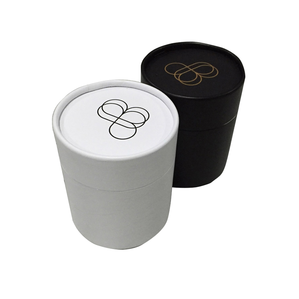black and white custom paper tube set showing contrasting colors and a fitted lid