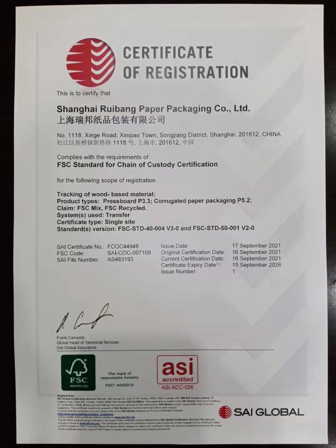FSC certified sustainable packaging support