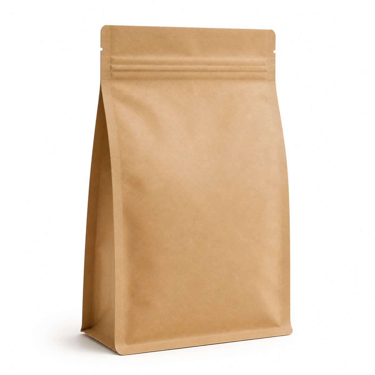 custom kraft flat bottom pouch standing on a white background