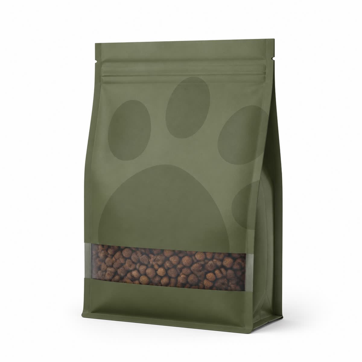 olive flat bottom pouch for pet food or treats