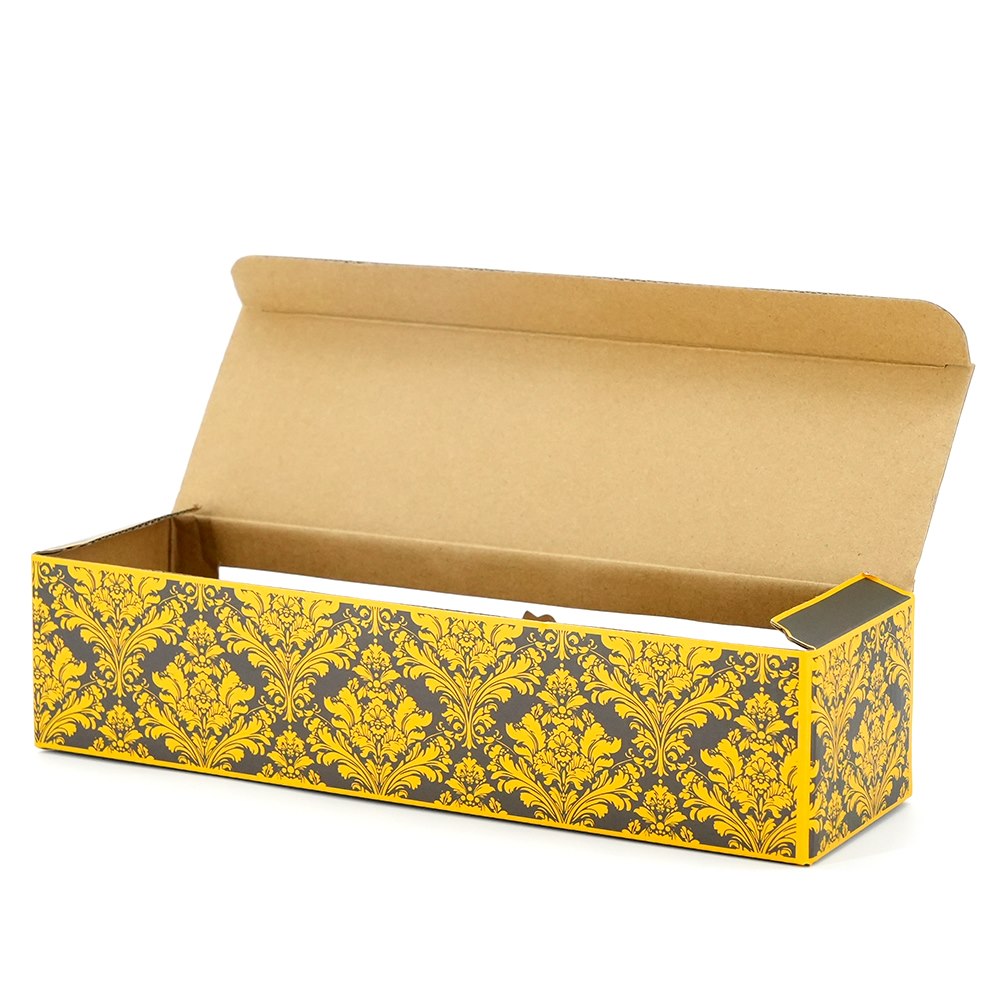 open custom shape box with product-fit structure and printed panels