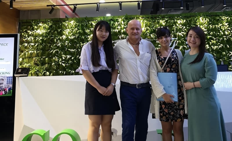 Italian skincare client and Forests Packaging Group team during a premium gift-box colour confirmation visit