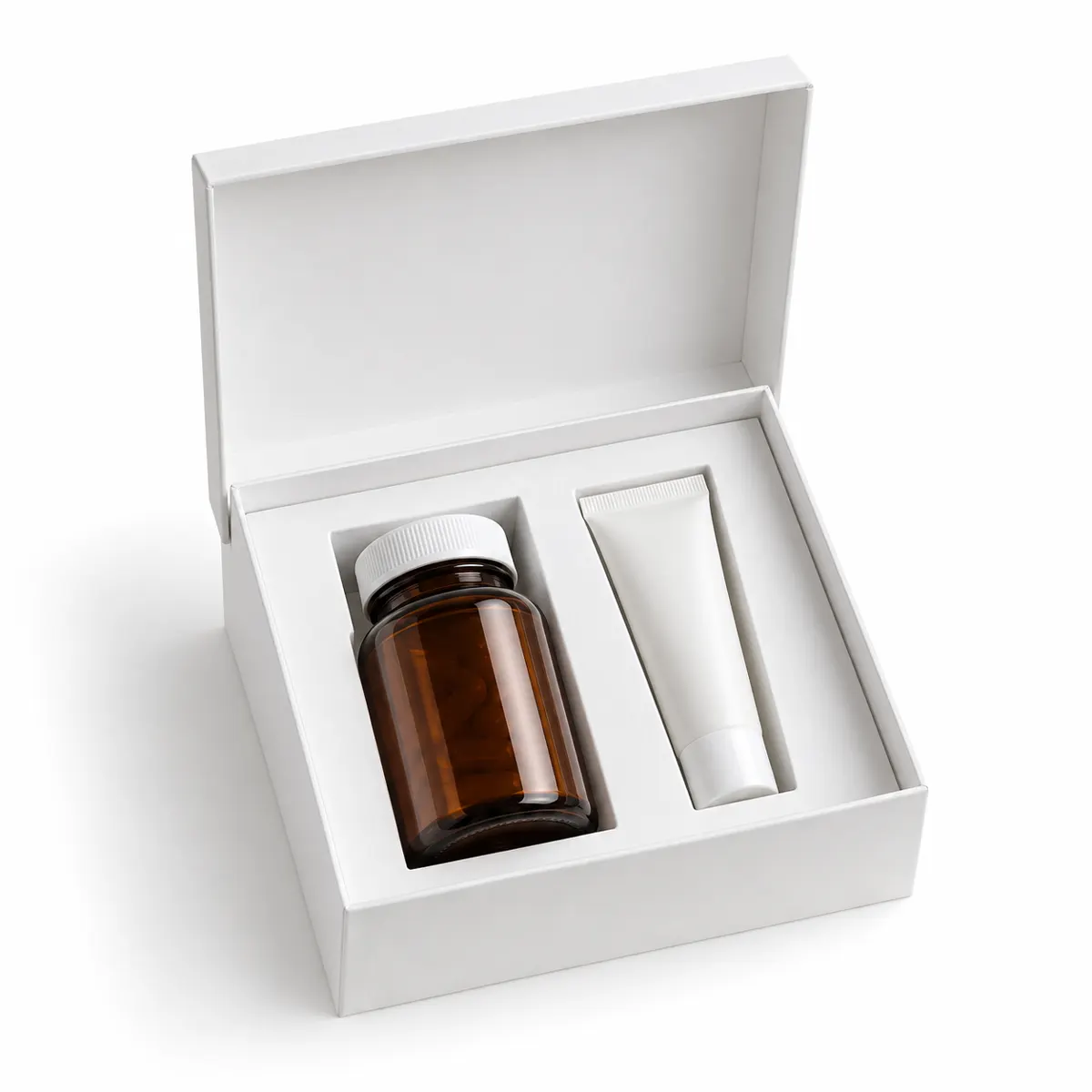 white rigid supplement box