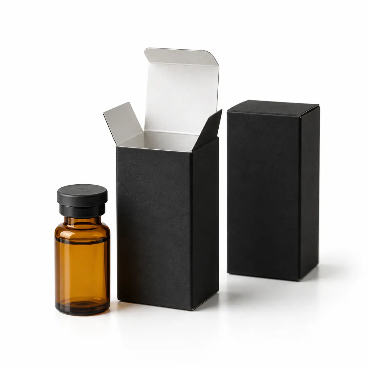 white and black pharmaceutical carton