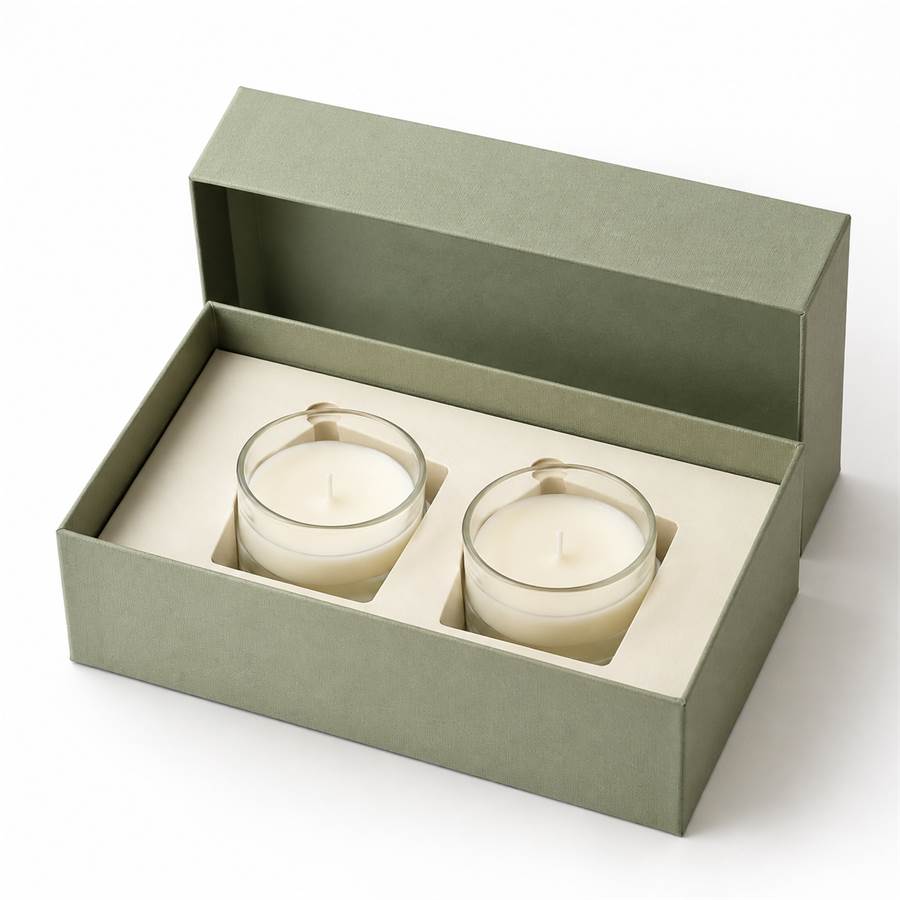 candle gift box with fitted compartments for votive candles