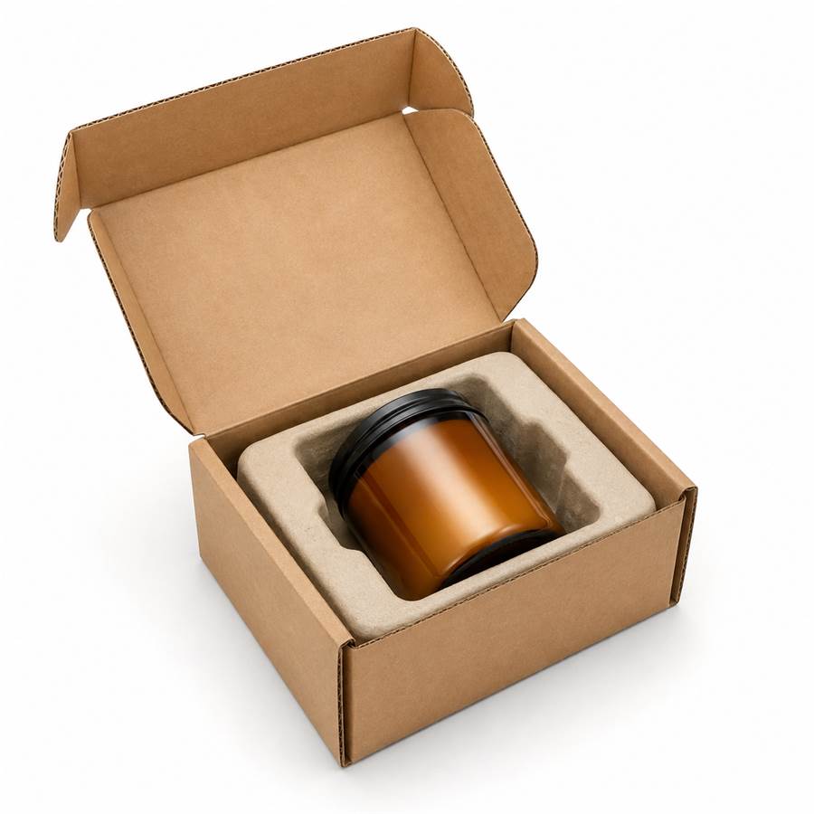 corrugated candle shipping box with a protective paper insert