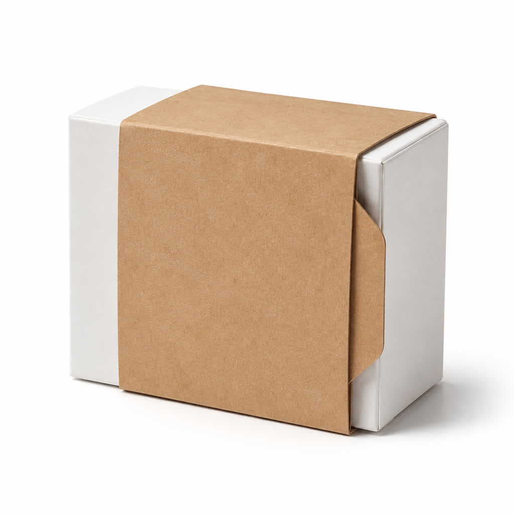 kraft custom packaging sleeve around a white box