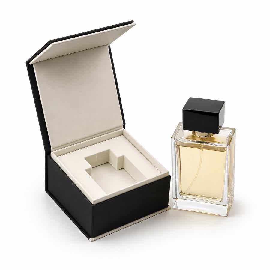 custom perfume box format with a printed outer sleeve