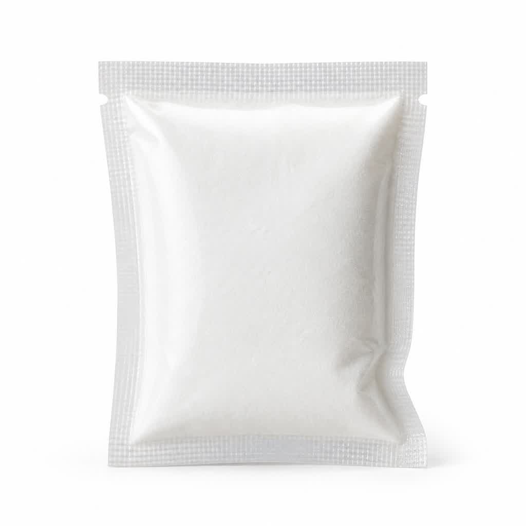 flat sachet packaging with sealed edges for powder portions