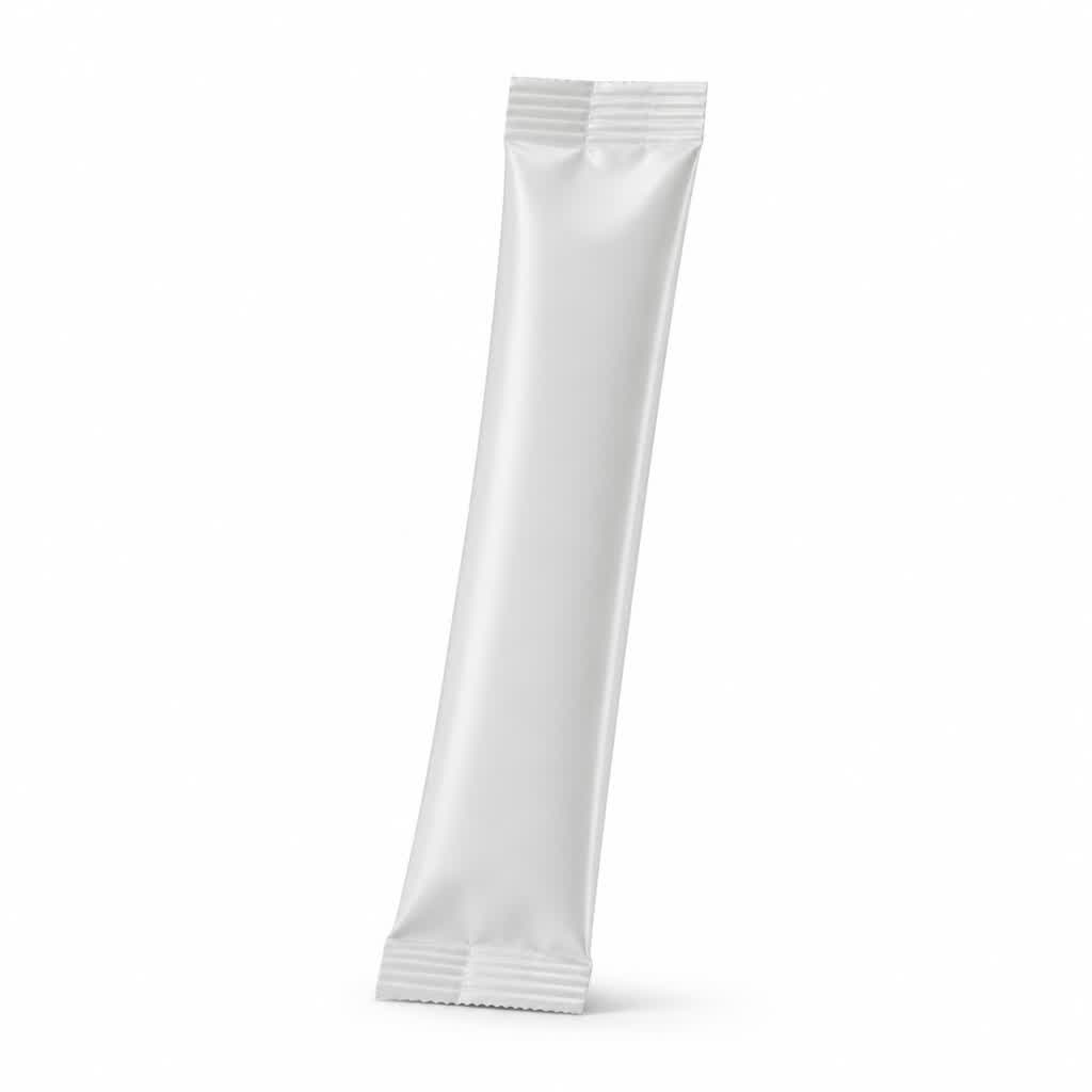 slim white stick pack sachet with sealed top and bottom edges