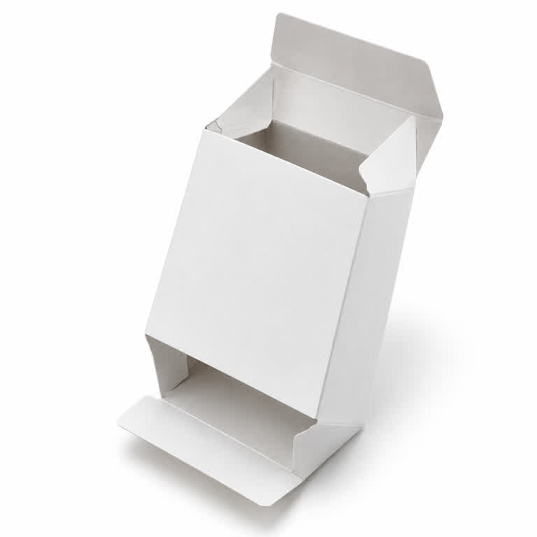 Open custom tuck end box showing product fit
