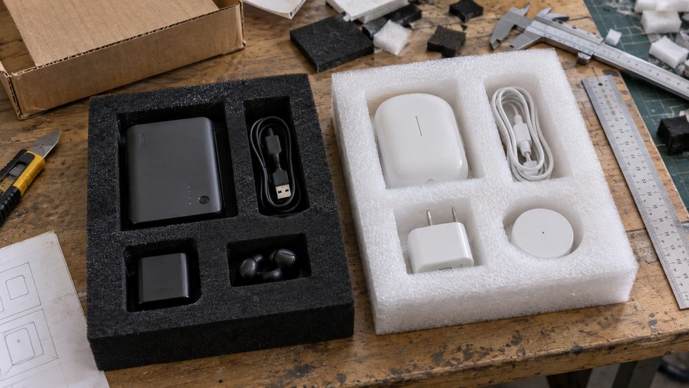 Black EVA and white EPE foam inserts compared for product protection and fit