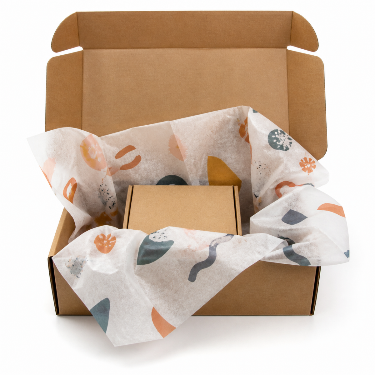 custom printed tissue paper folded around a packaged product